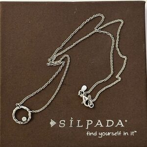 Silpada Retired N2290 Sterling Orbiting Moon Necklace with Cubic Zirconia accent
